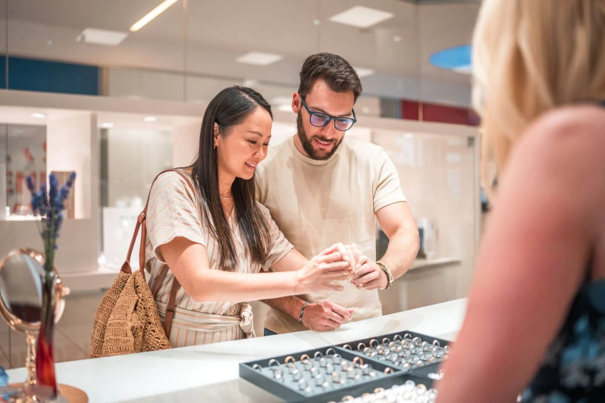 Couple shopping in a jewelry store