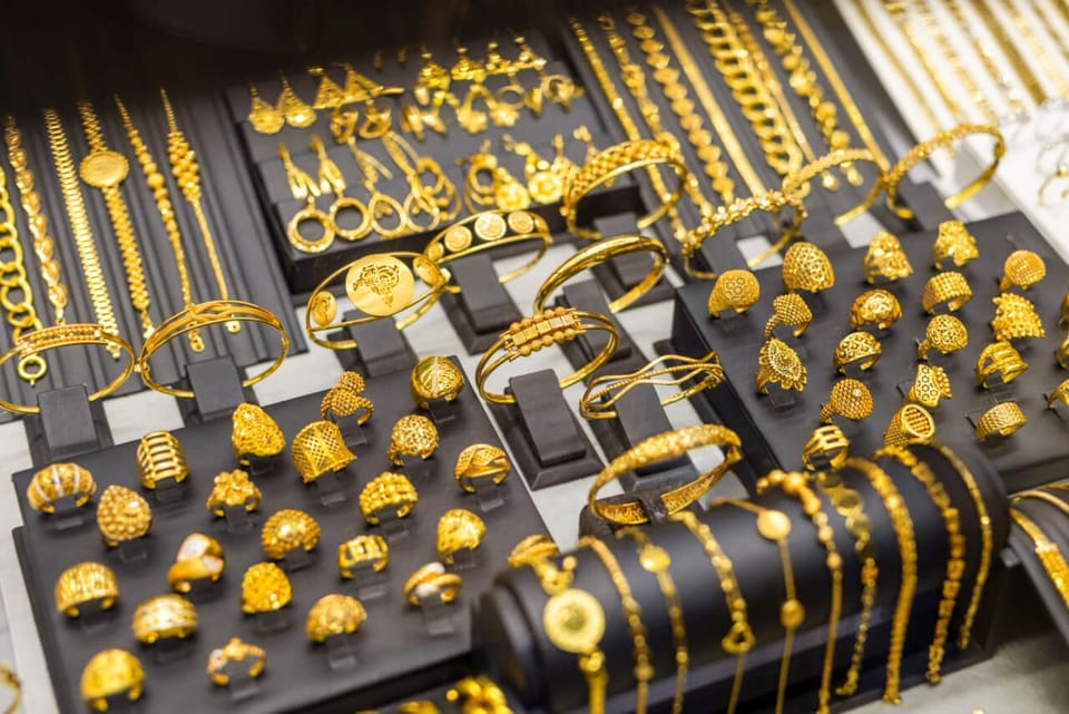 Display of 24k gold jewelry